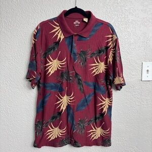 90’s Arrow Men’s Burgundy Palm and Feather Polo - Size L